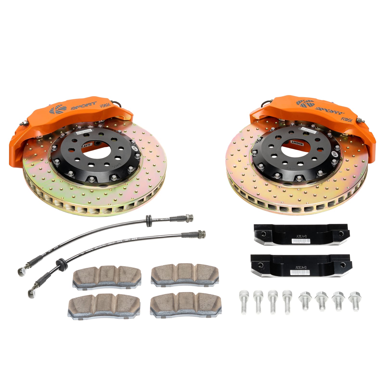 KSport big brake kit with orange caliper and cross-drilled rotor