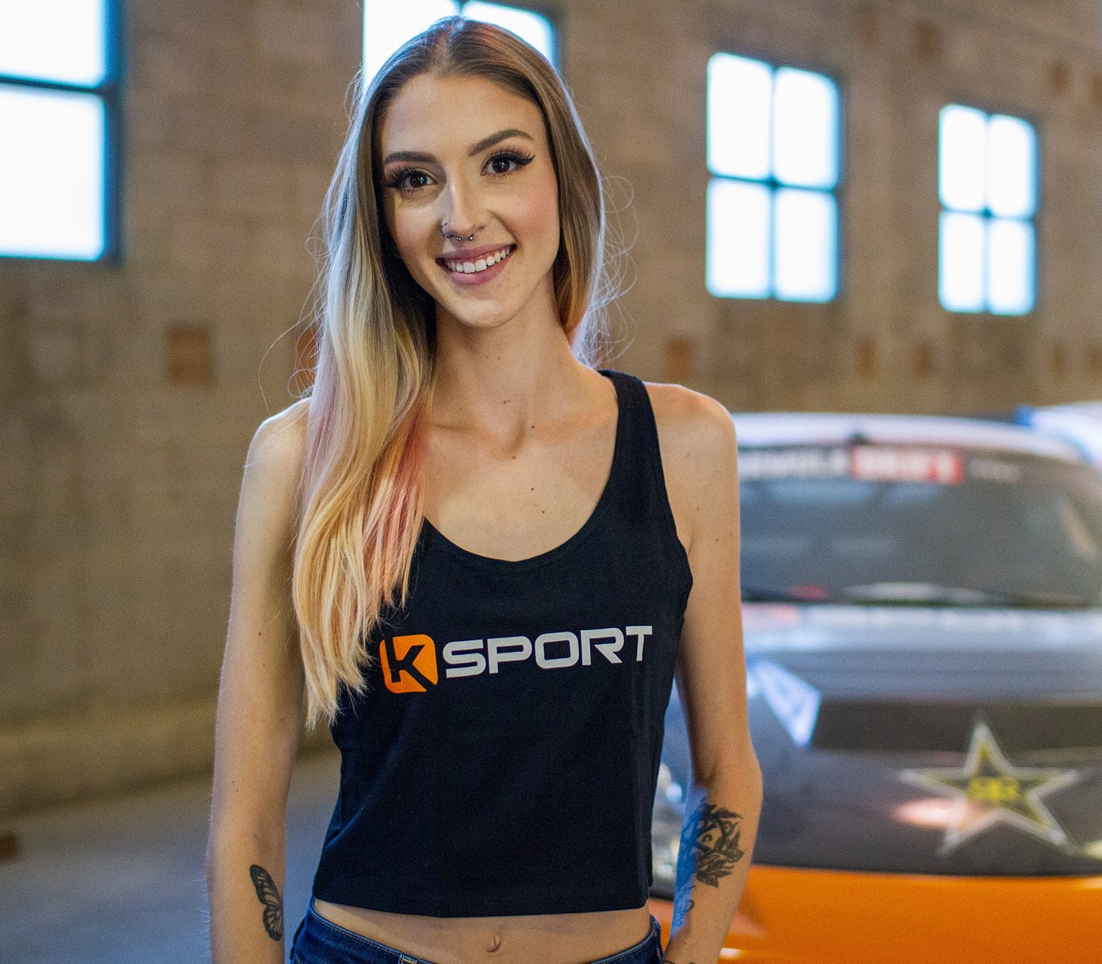 Black KSport women’s cropped tank — view 2